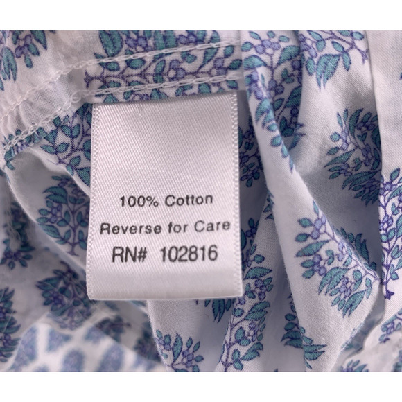 GARNET HILL Blouse Blue Floral Tree Button Up 6 - Picture 7 of 9